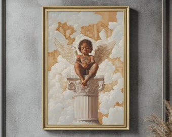 エレガントな天使のアートプリント、古典的な天使のイラスト、バロック