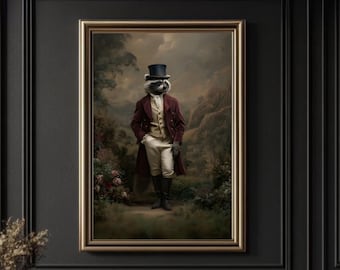 Gentleman Raccoon Wall Art Print – Whimsical Victorian Animal Portrait, Vintage Elegant Raccoon Poster, Classic Quirky Home Decor