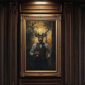 Dapper Deer Whiskey Print: Rustic Bar Cabin Wall Art