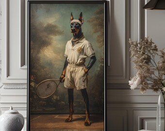 Vintage Doberman Tennis Art – Elegant Dog Portrait Print