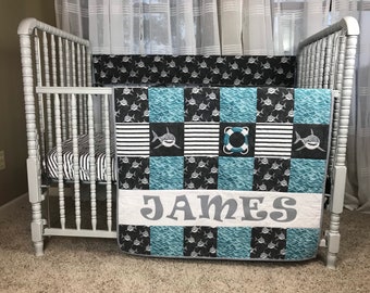 baby boy shark crib bedding
