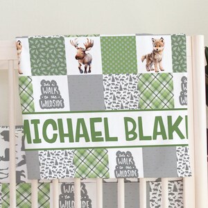 Baby Moose Crib Bedding Set, Woodland Crib Sheet, Rustic Crib Bedding, Woodland Animal Nursery Bedding, Green Nursery Decor, Forest Crib Set