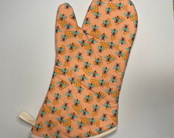 Bee Floral Oven Mitt, Oven Glove, Kitchen Accessory, Gift for Cook, Foodie, Gardener, Mom Gift