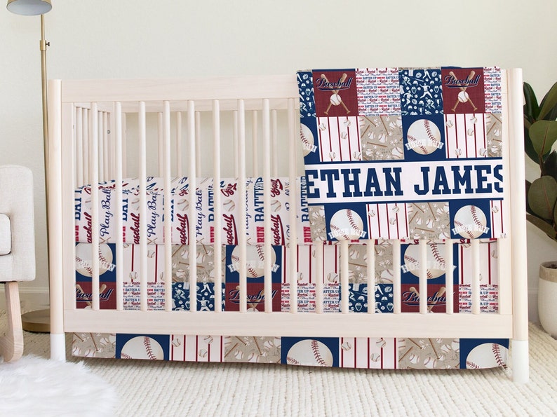 Vintage Baseball Crib Bedding, Vintage Baseball Nursery, Baseball Crib Bedding Set, Sports Baby Blanket, Baseball Crib Sheet, Crib Sheet Boy image 5