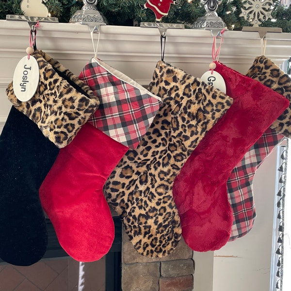 Leopard Christmas Stocking, Leopard Stocking, Leopard Print Stockings, Faux Fur Stocking, Velvet Stocking, Animal Print Holiday Decor