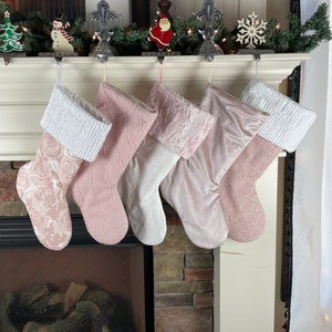 Pink Christmas Stockings Personalized, Baby Girl Stocking, Pink Holiday Decor, Family Christmas Stockings, Velvet Christmas Stocking image 3