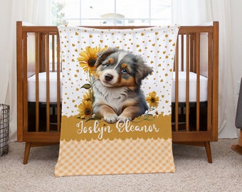 Dog Baby Blanket, Personalized Baby Blanket, Puppy B aby Gift, Baby Shower Gift, Nursery Decor, Minky Milestone Blanket, Baby Name Gift