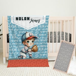 Baseball Crib Set, Baseball Crib Bedding, Sports Nursery, Personalized Baby Blanket, Baseball Crib Sheet, Baby Boy Name Blanket, Gift Idea