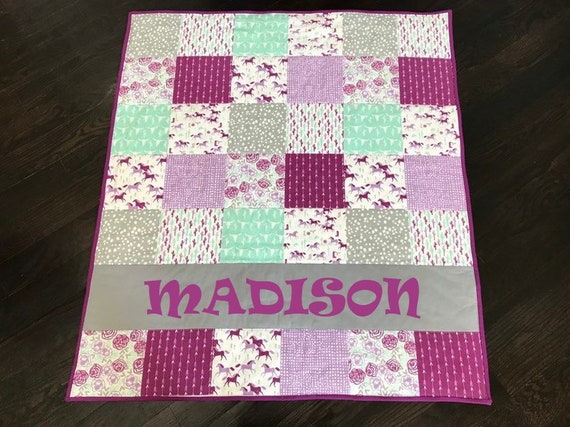 Purple And Mint Baby Girl Horse Crib Quilt Blanket Nursery Etsy