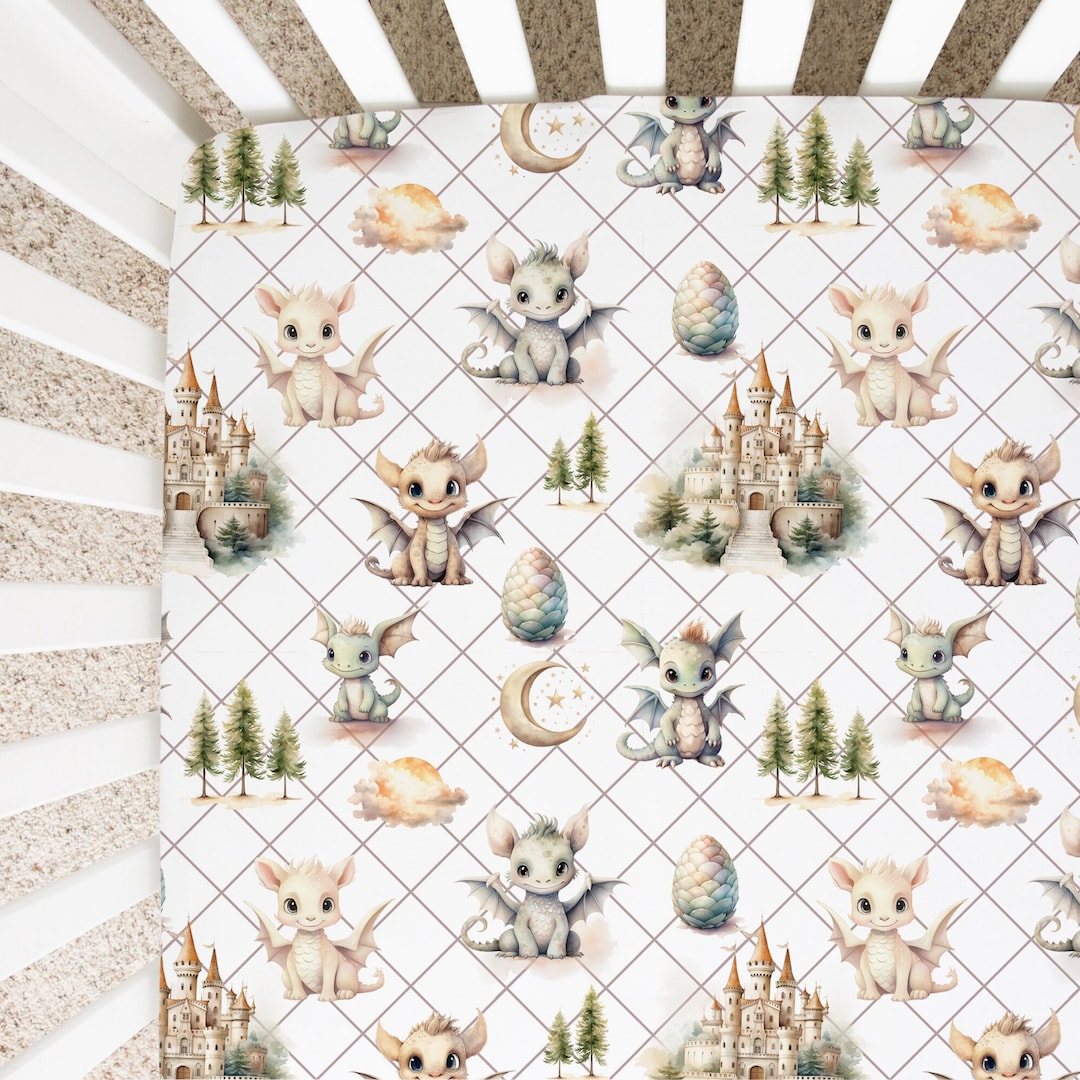 Neutral Dragon Crib Bedding, Dragon Crib Sheet, Dragon Nursery Decor