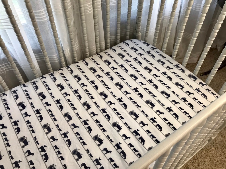 Farm Animals on Parade Fitted Crib Sheet Navy and Gray Etsy