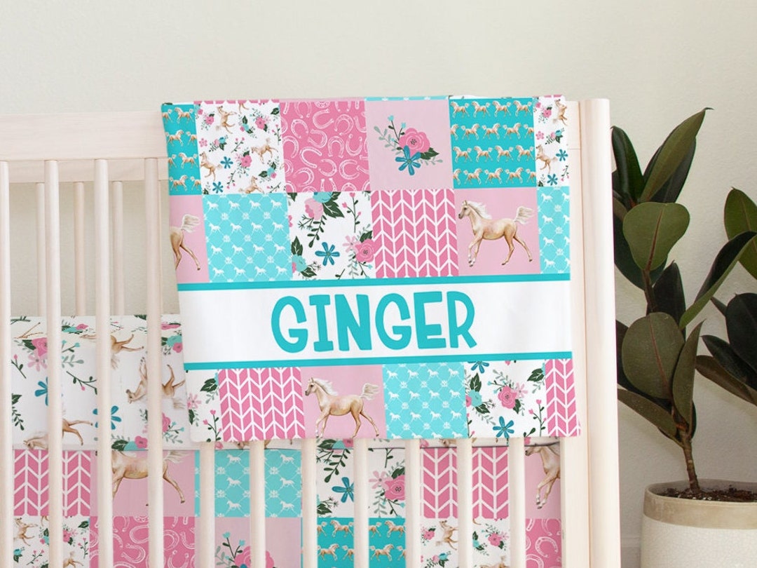 Baby Girl Horse Quilt, Horse Crib Bedding Set, Baby Girl Horse Nursery