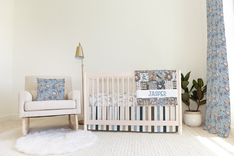 Vintage Baseball Decor Baseball Crib Bedding Set Blue Crib Etsy