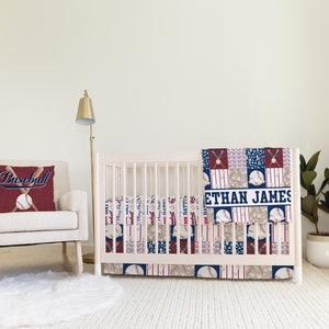 Vintage Baseball Crib Bedding, Vintage Baseball Nursery, Baseball Crib Bedding Set, Sports Baby Blanket, Baseball Crib Sheet, Crib Sheet Boy image 6