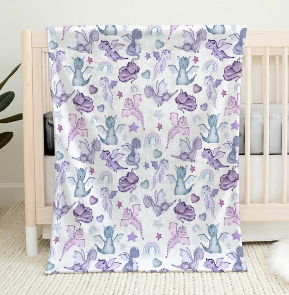 Dragon Baby Blanket, Dragon Baby Gift, Baby Dragon Nursery Decor, Fairy Tale Nursery Decor, Gift for New Baby, Baby Shower Gift Idea, Purple