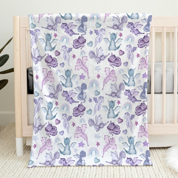 Manta de bebé con dragón, regalo para bebé con dragón, decoración para habitación de bebé con dragón, decoración de cuento de hadas, regalo para recién nacido, idea de regalo para baby shower, morado