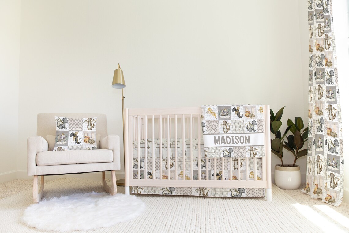 Dragon Crib Bedding Fairy Tale Nursery Decor Neutral Bedding Etsy