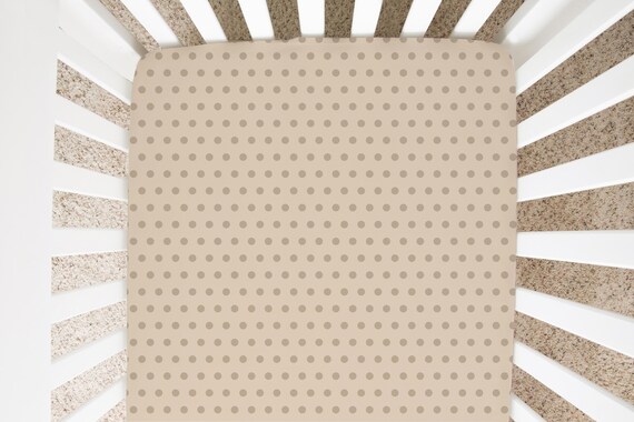 Neutral Crib Sheet, Polka Dot Nursery Decor, Tan Crib Bedding
