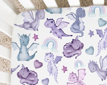 Dragon Crib Sheet, Dragon Nursery Decor, Dragon Crib Bedding, Mini Crib Sheet, New Mom Gift, Baby Shower Gift, Fairy Tale Nursery