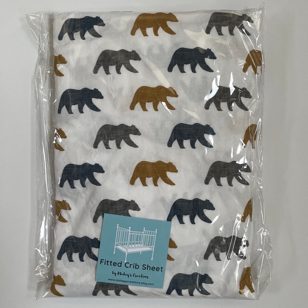 Drap pour lit de bébé, Linge de maison pour lit de bébé, Drap contour pour bébé, Idée cadeau pour une douche, Cadeau pour nouveau-né Ours rustique des bois