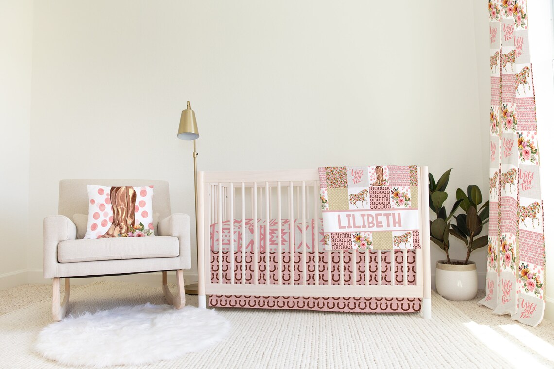 Horse Crib Bedding Girl Crib Bedding Set Pink Crib Bedding Etsy