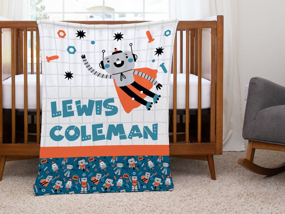 Robot Blanket, Personalized Robot Baby Blanket, Robot Baby Blanket, Boy