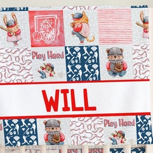 Baseball Nursery Bedding, Personalized Baby Quilt, Red and Blue Nursery Decor, Sports Crib Bedding, Baby Boy Crib Set, Baseball Crib Sheet