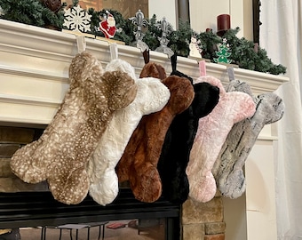 Fur Pet Christmas Stockings - Dog Stocking with Tag - Personalized Dog Bone Stocking - Gift for Dog Lover - Stocking Stuffer