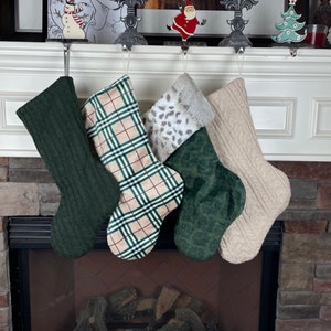 Green Christmas Stockings, Faux Fur Stockings, Rustic Christmas Stockings, Beige Holiday Decor, Family Christmas Stockings, Personalized