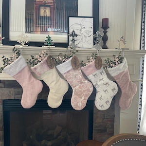 Pink Christmas Stockings Personalized, Baby Girl Stocking, Pink Holiday Decor, Family Christmas Stockings, Velvet Christmas Stocking