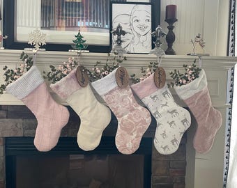 Pink Christmas Stockings Personalized, Baby Girl Stocking, Pink Holiday Decor, Family Christmas Stockings, Velvet Christmas Stocking