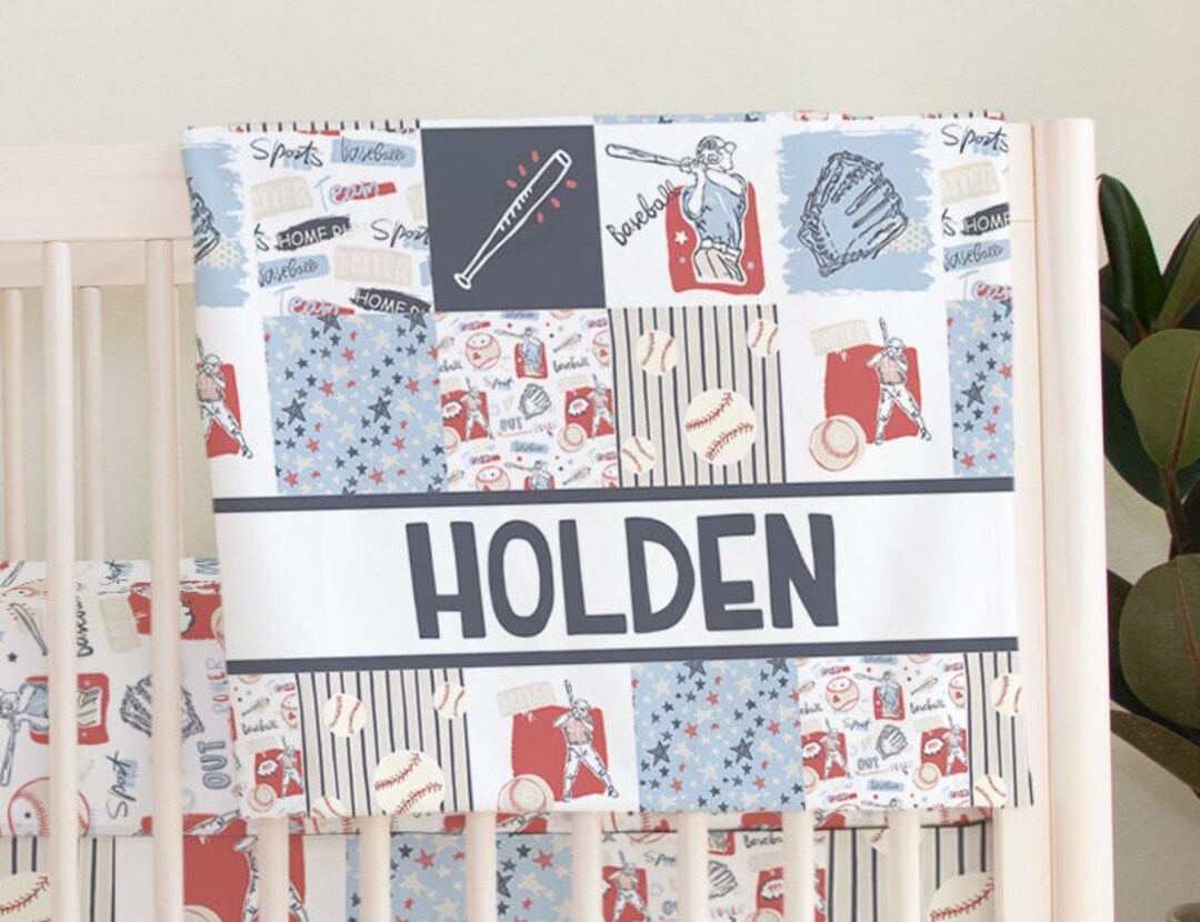 Baseball Crib Bedding Set, Vintage Baseball Crib Bedding, Vintage