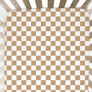 Neutral Crib Bedding, Tan Crib Sheets, Checkerboard Nursery Decor, Boy or Girl Nursery Bedding, Fitted Crib Sheet, Mini Crib Sheet