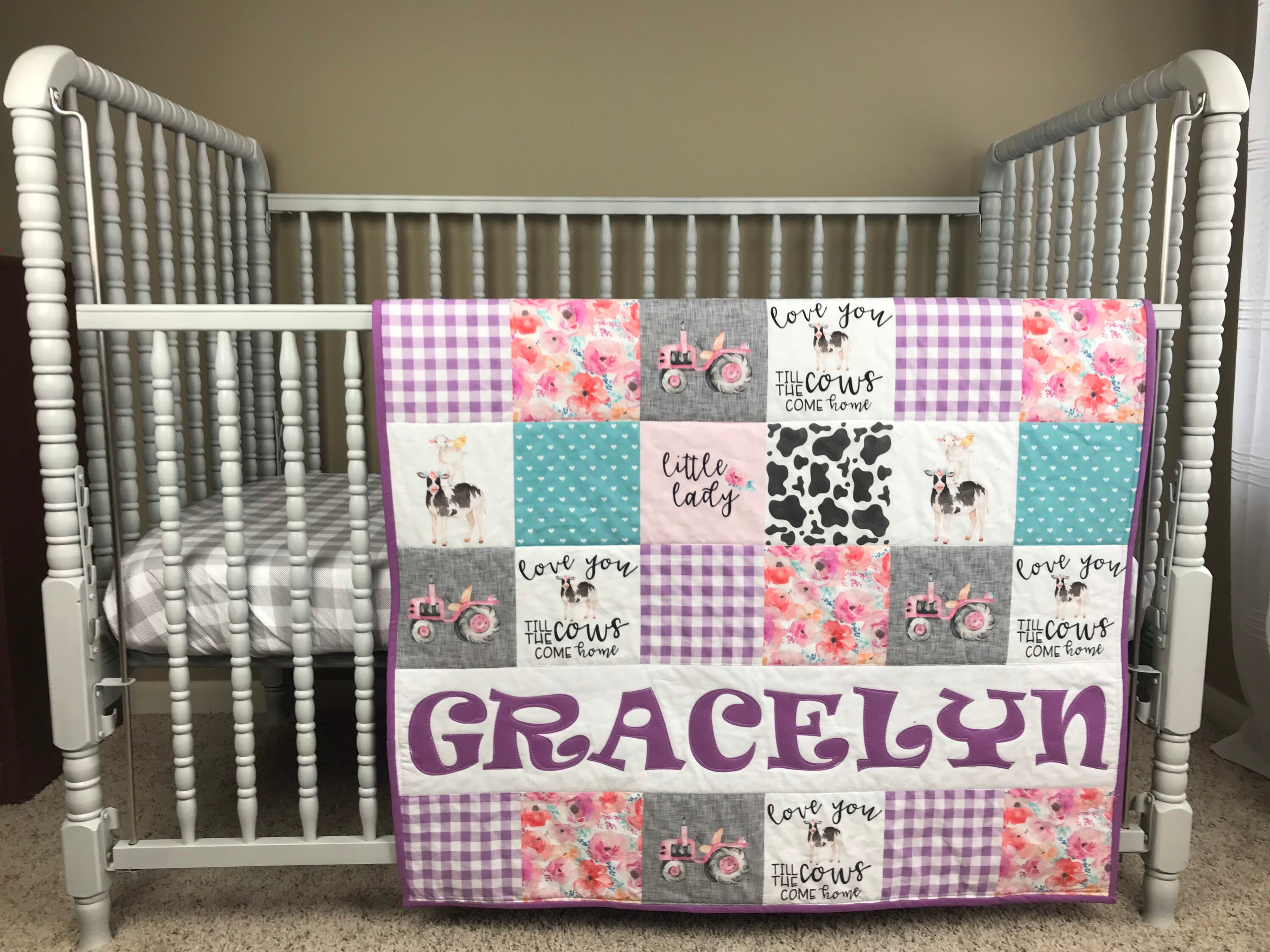 Baby Girl Farm Personalized Baby Quilt Blanket Girl Crib Etsy