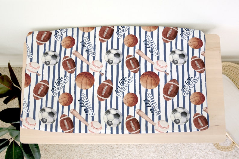 Sports Changing Pad Cover, Baseball Nursery, Football Decor, Basketball Baby, Soccer Baby Gift, Baby Shower Gift Idea, Blue Baby Gift Idea image 1