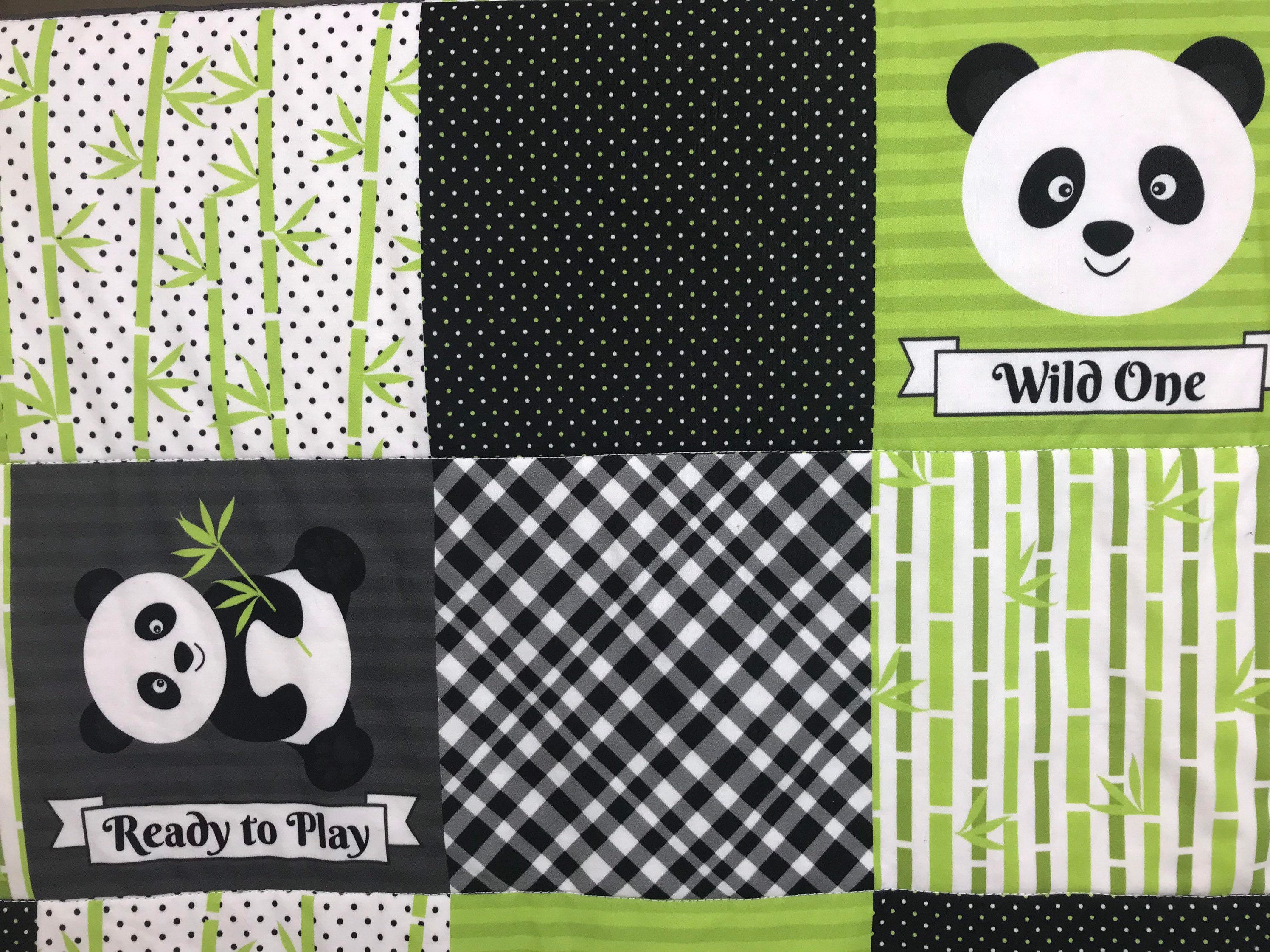 Panda Crib Bedding Personalized Baby Quilt Green Nursery Etsy