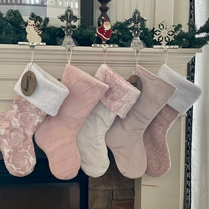 Pink Christmas Stockings Personalized, Baby Girl Stocking, Pink Holiday Decor, Family Christmas Stockings, Velvet Christmas Stocking image 4