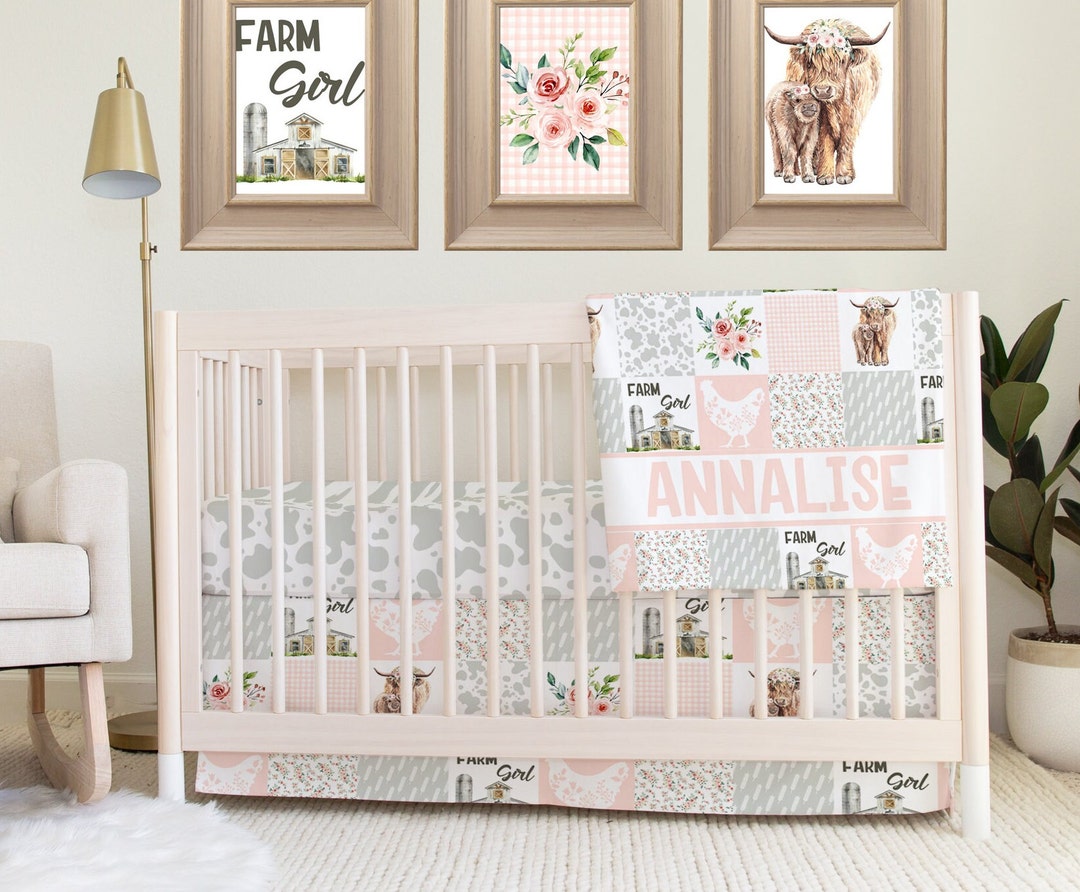 Highland Cow Crib Bedding Set Girls Farm Nursery Sheet Set Etsy