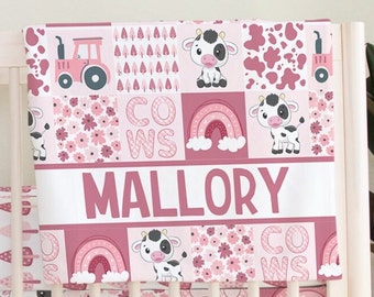 Cow Crib Bedding Set, Farm Nursery Girl, Pink Farm Nursery, Cow Baby Bedding, Personalized Baby Gifts, Pink Cow Baby Blanket, Baby Girl Farm