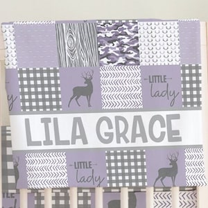 Little Lady Nursery Decor, Girls Woodland Nursery Decor, Woodland Crib Bedding Set Girl, Purple Crib Bedding Set, Deer Baby Blanket,