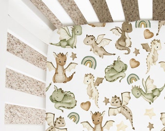 Dragon Crib Sheet, Dragon Nursery Decor, Green Dragon Crib Bedding, Mini Crib Sheet, New Mom Gift, Baby Shower Gift, Fairy Tale Nursery