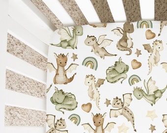 Dragon Crib Sheet, Dragon Nursery Decor, Green Dragon Crib Bedding, Mini Crib Sheet, New Mom Gift, Baby Shower Gift, Twin Sheet
