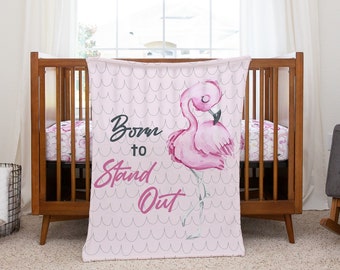 Ensemble de lit de bébé flamant rose, literie pour lit de bébé flamant rose, chambre de bébé flamant rose, couverture bébé personnalisée, drap de lit flamant rose, couverture flamant rose avec nom