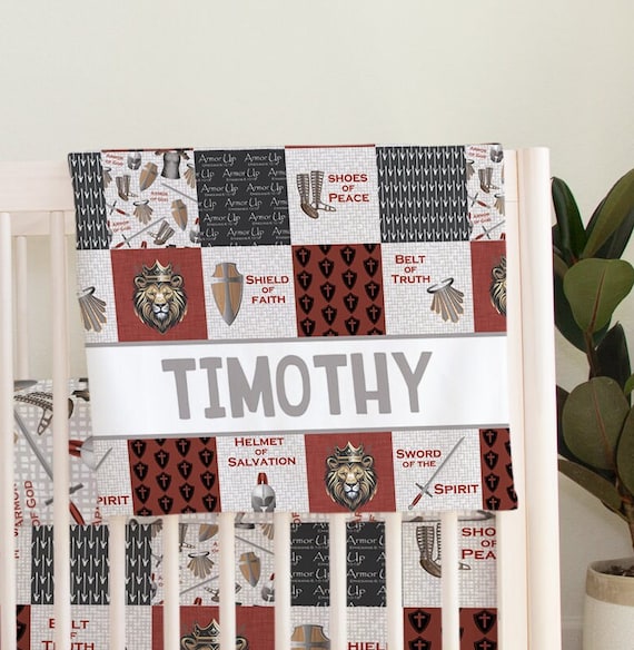 Armor of God Nursery Christian Baby Quilt Ephesians 6 Crib Bedding Warrior Bible Verse Personalized Baby Gift Lion of Judah Neutral Etsy