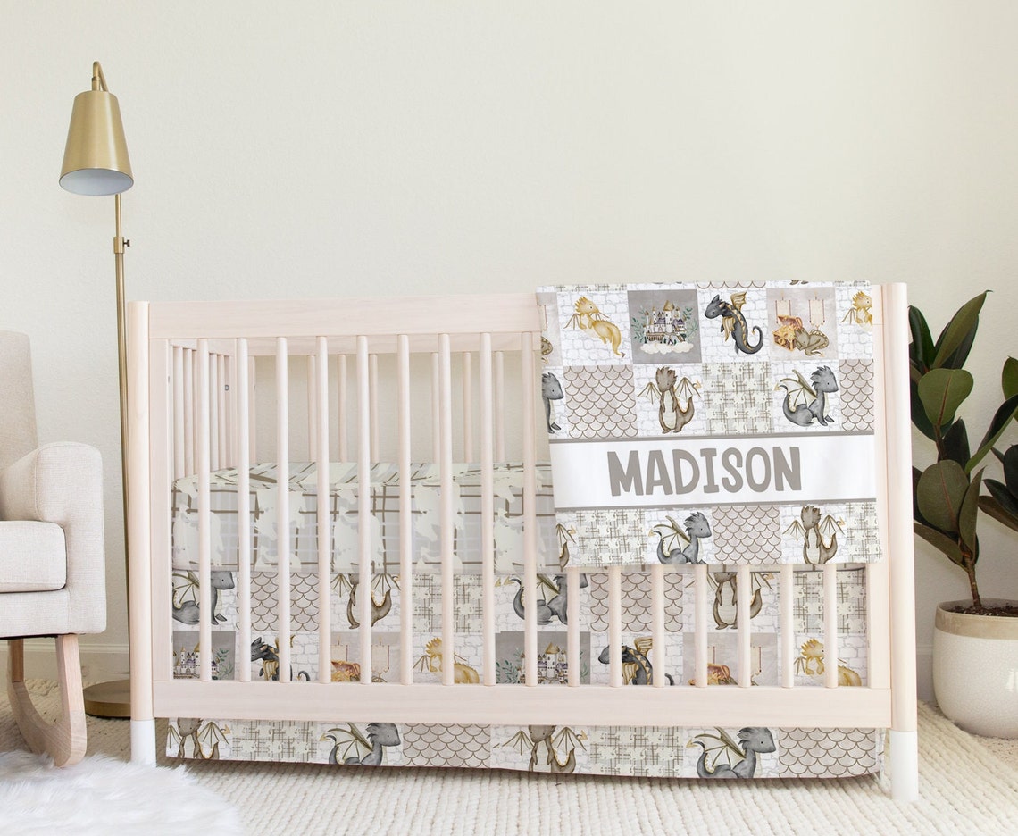 Dragon Crib Bedding Fairy Tale Nursery Decor Neutral Bedding Etsy