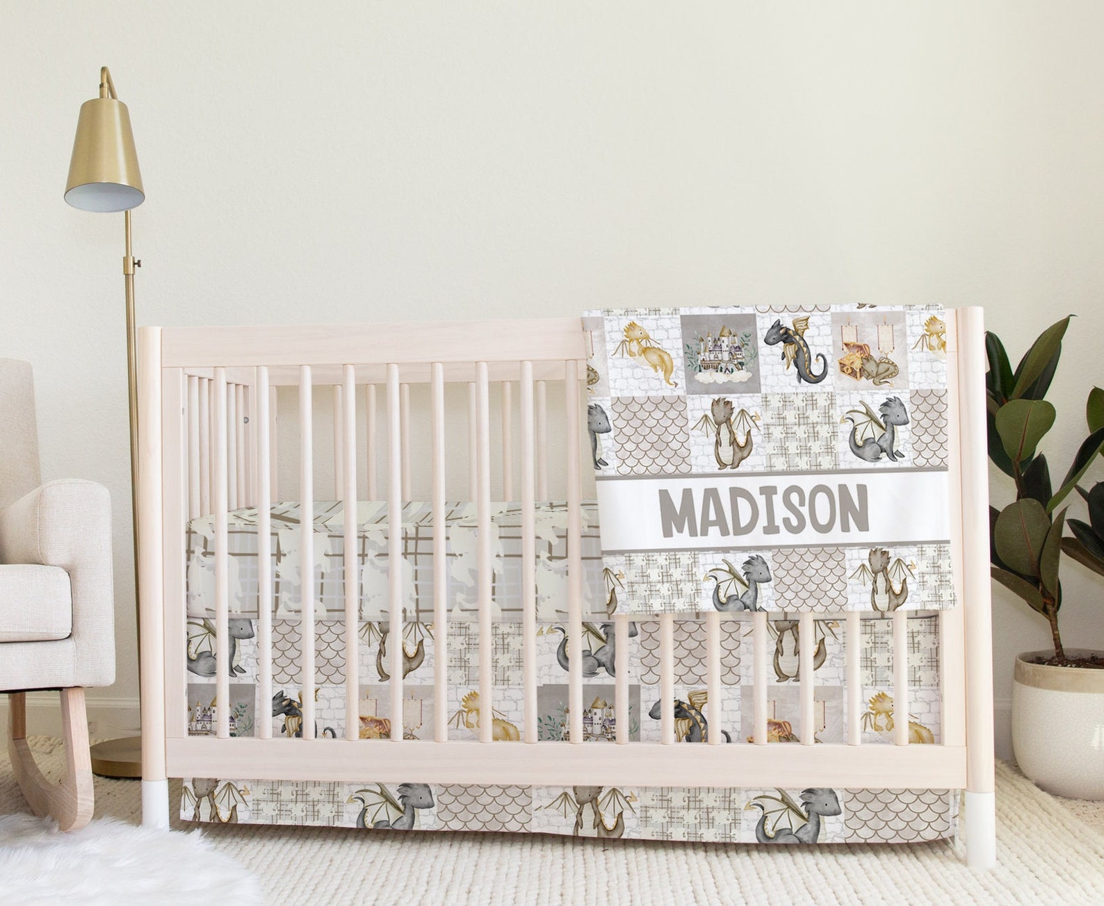 Dragon Crib Bedding Fairy Tale Nursery Decor Neutral Bedding Etsy