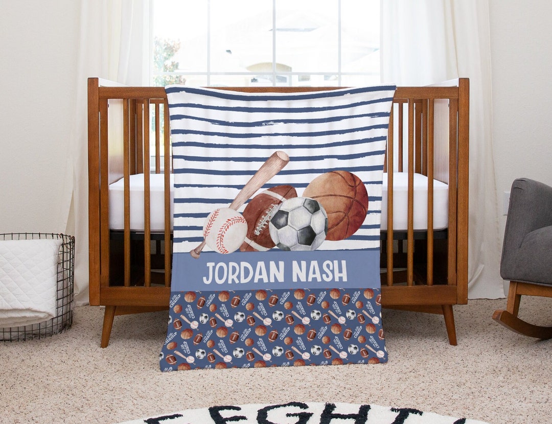 Sports Baby Blanket, Baseball Nursery Decor, Football Baby Gift, Baby