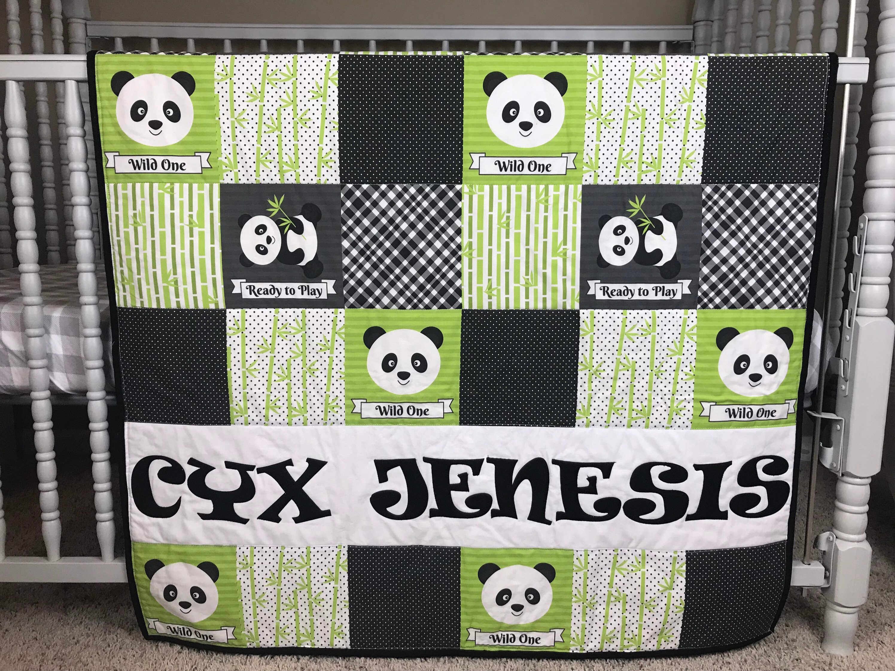 Panda Crib Bedding Personalized Baby Quilt Green Nursery Etsy