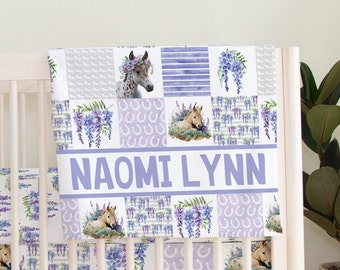 Baby Girl Horse Quilt, Horse Crib Bedding Set, Baby Girl Horse Nursery, Pony Baby Girl Nursery Bedding, Personalized Baby Quilt, Purple