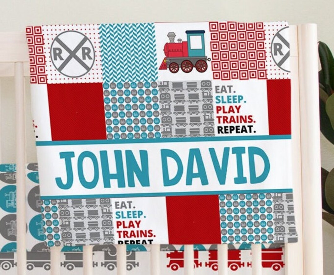 Train Nursery Decor, Train Crib Bedding, Train Baby Quilt Boy, Railroad